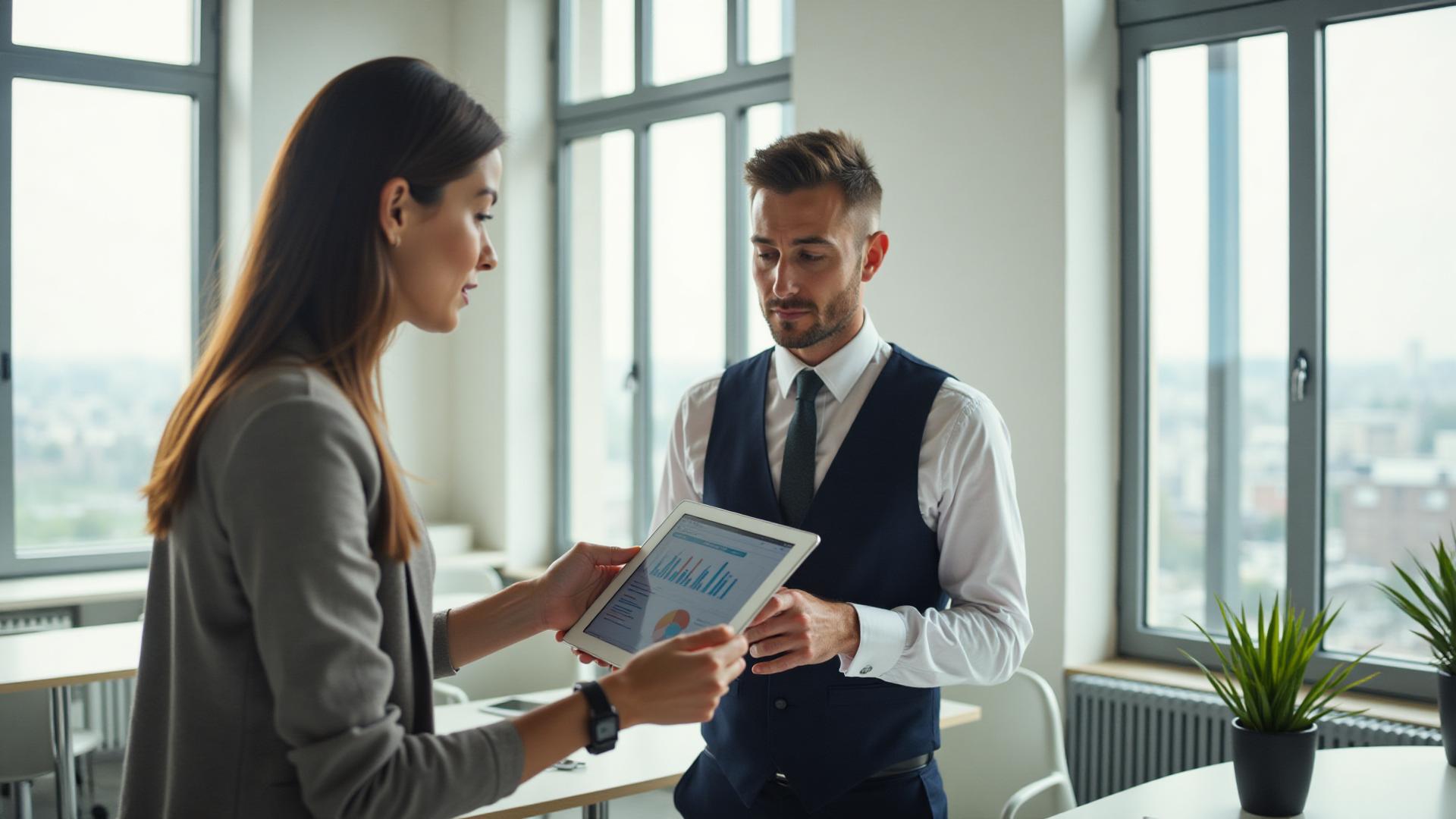 Business professionals reviewing analytics